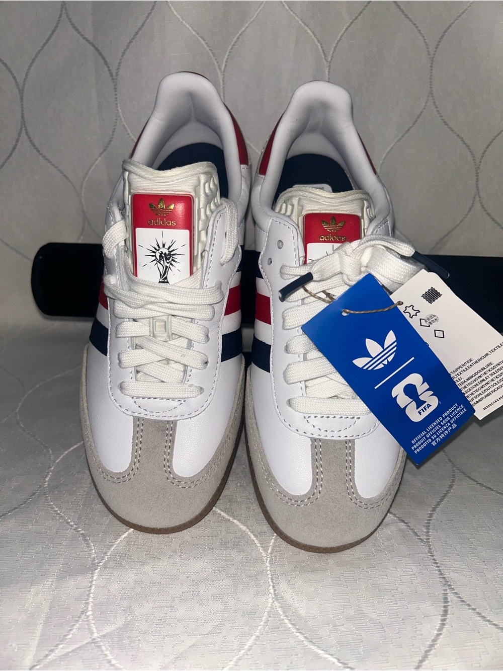 adidas samba OG White Sneakers with Red & Navy Stripes FIFA 2026 World Cup